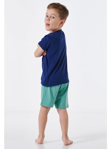 Schiesser Pyjama in Blau/ Mint