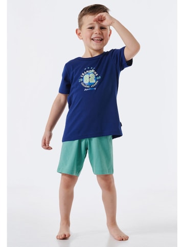 Schiesser Pyjama blauw/mintgroen