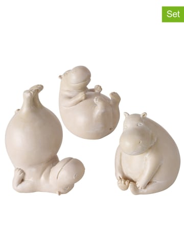 Boltze 3-delige set: decoratieve figuren "Hippo" crème - (H)12 cm