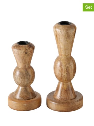 Boltze 2er-Set: Kerzenleuchter "Kessa" in Hellbraun