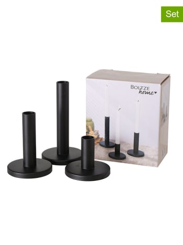 Boltze 3-delige set: kaarsenhouders "Malko" zwart - (H)16 cm