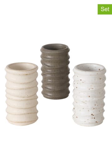 Boltze 3-delige set: kaarshouders "Nylan" wit/crème/bruin - (H)10 cm