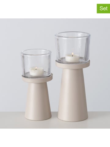 Boltze 2-delige set: windlichten "Pius" beige