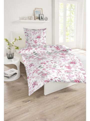 Schiesser Renforcé-Bettwäsche-Set "Fiora" in Weiß/ Rosa
