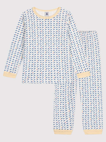 PETIT BATEAU Pyjama in Weiß/ Blau