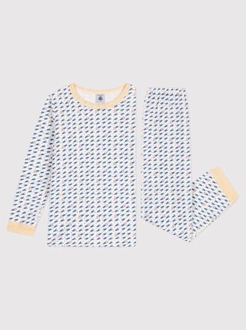 PETIT BATEAU Pyjama in Weiß/ Blau