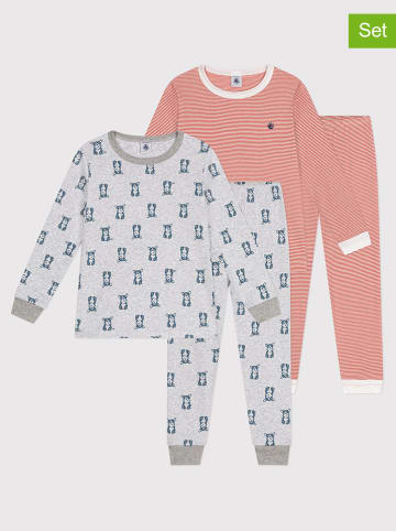 PETIT BATEAU 2er-Set: Pyjamas in Rot/ Grau