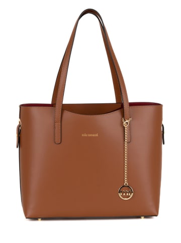 Mia Tomazzi Leder-Schultertasche "Gracchi" in Hellbraun - (B)35 x (H)30 x (T)15 cm