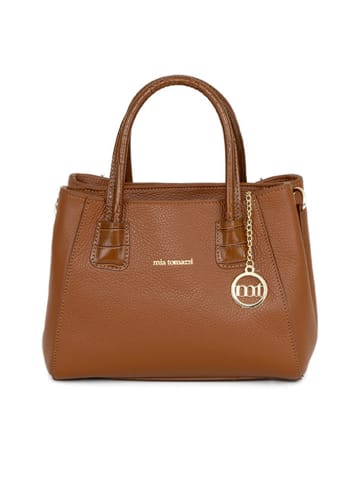 Mia Tomazzi Leder-Henkeltasche "Conchetta" in Hellbraun - (B)28 x (H)11 x (T)15 cm