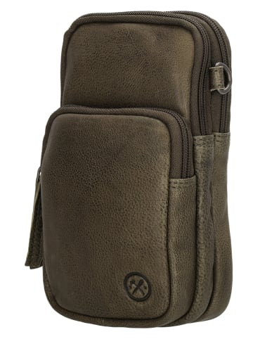 HIDE & STITCHES Leren smartphonetas kaki - (B)10 x (H)17 x (D)4 cm