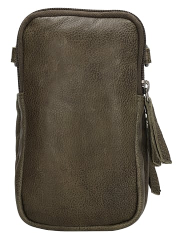 HIDE & STITCHES Leder-Handytasche in Khaki - (B)10 x (H)17 x (T)4 cm