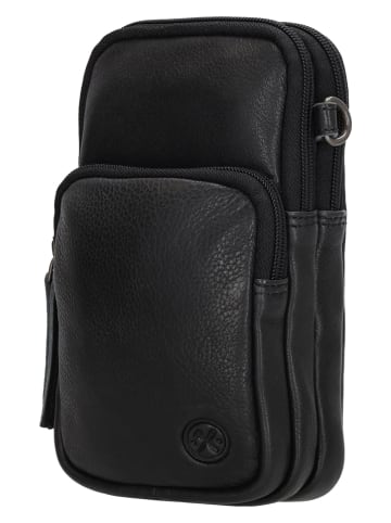 HIDE & STITCHES Leder-Handytasche in Schwarz - (B)10 x (H)17,5 x (T)4 cm