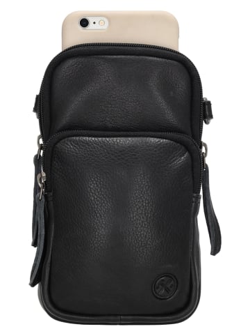 HIDE & STITCHES Leder-Handytasche in Schwarz - (B)10 x (H)17,5 x (T)4 cm