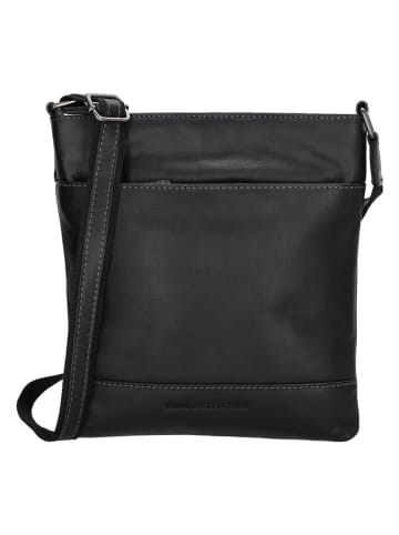 HIDE & STITCHES Leren schoudertas "Japura" zwart - (B)22 x (H)27 x (D)2 cm