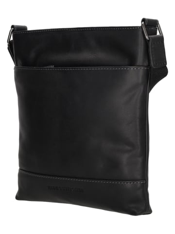 HIDE & STITCHES Leder-Umhängetasche "Japura" in Schwarz - (B)22 x (H)27 x (T)2 cm