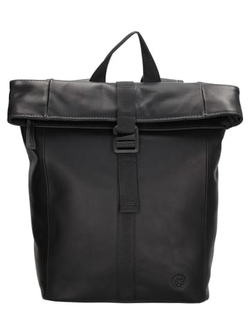 HIDE & STITCHES Leder-Rucksack "Japura" in Schwarz - (B)24 x (H)33 x (T)10 cm