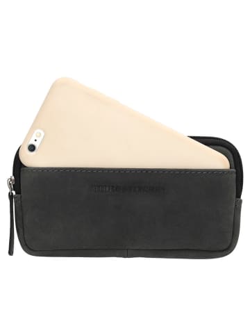 HIDE & STITCHES Leren smartphonetas zwart - (B)17 x (H)9 x (D)2 cm