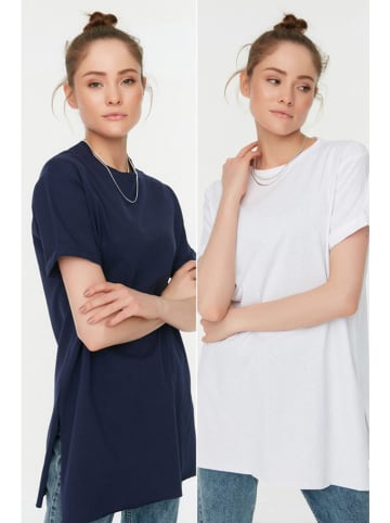 trendyol 2-delige set: shirts wit/donkerblauw