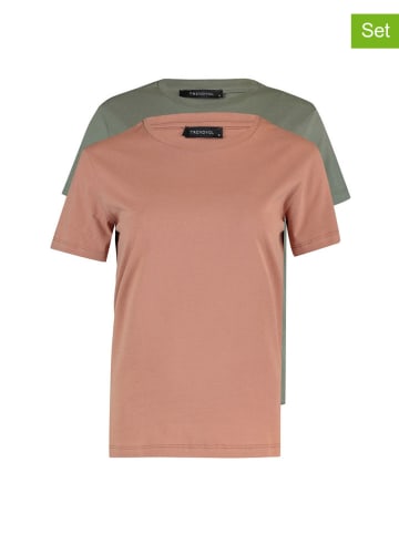 trendyol 2er-Set: Shirts in Altrosa/ Oliv