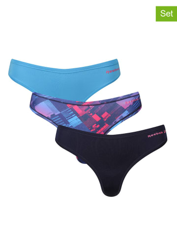 Reebok Stringi (3 pary) "Agatha" w kolorze granatowo-niebieskim ze wzorem
