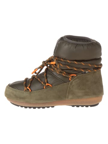 Moon Boot Leder-Winterboots "Low" in Khaki