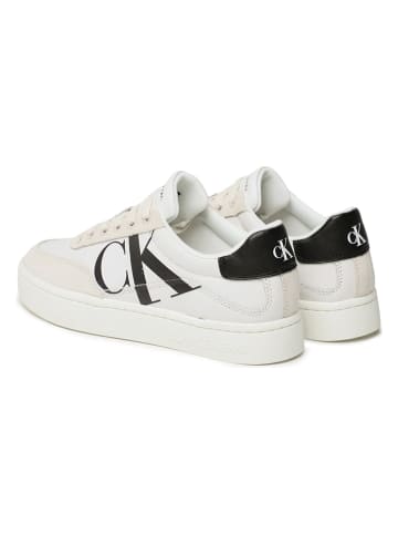 CALVIN KLEIN JEANS Leder-Sneakers in Creme/ Schwarz