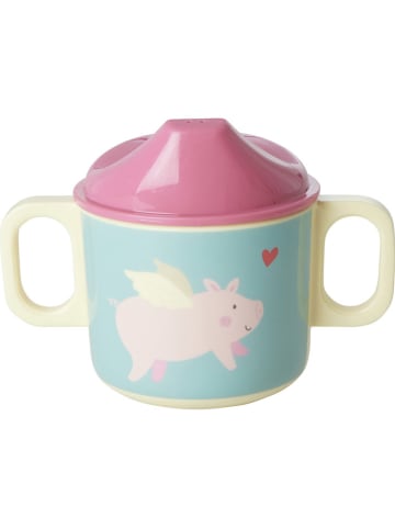 Rice Kinderdrinkbeker "Flying Pig" lichtroze/lichtblauw - (H)6,5 x Ø 7,5 cm