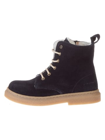 POM POM Leder-Winterboots in Dunkelblau