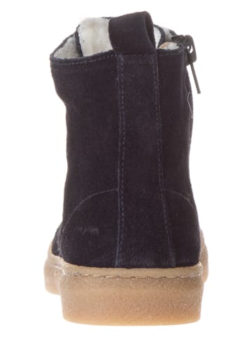POM POM Leder-Winterboots in Dunkelblau