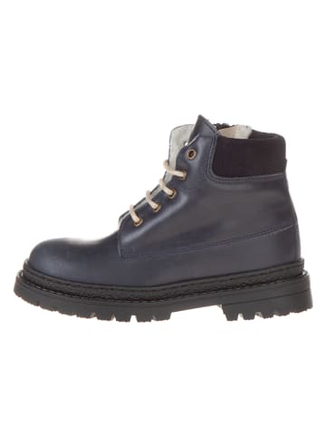 POM POM Leder-Winterboots in Dunkelblau