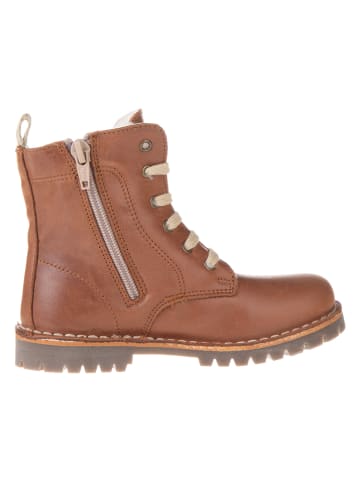 POM POM Skórzane botki zimowe w kolorze jasnobrązowym