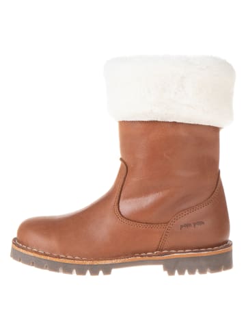 POM POM Leren winterboots in lichtbruin