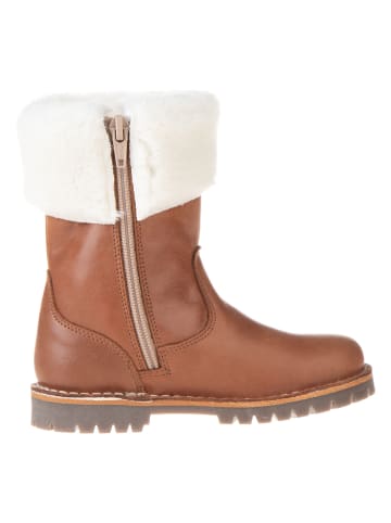 POM POM Leder-Winterboots in Hellbraun