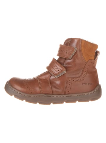 POM POM Leder-Winterboots in Hellbraun
