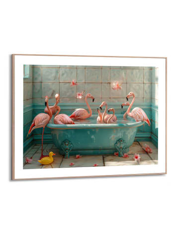 Orangewallz Ingelijste kunstdruk "Flamingo Bath Party"