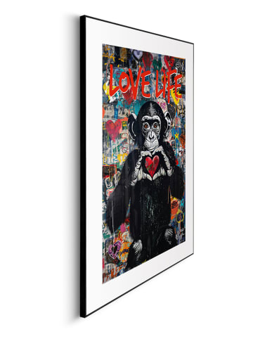 Orangewallz Druk artystyczny "Love Life Monkey" w ramce