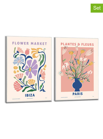 Orangewallz 2er-Set: Gerahmte Kunstdrucke "Plantes & Fleurs"