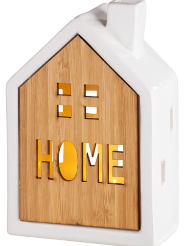 GILDE LED-Dekoobjekt "Home" in Hellbraun/ Weiß- (H)10,5 x Ø 16,5 cm