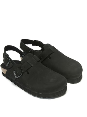 Mandel Leren clogs zwart