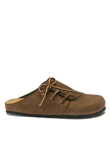 Mandel Leren clogs donkerbruin