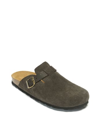 Mandel Leren clogs grijs