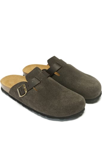 Mandel Leren clogs grijs