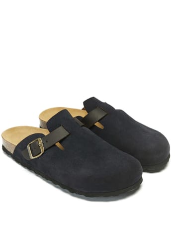 Mandel Leren clogs donkerblauw