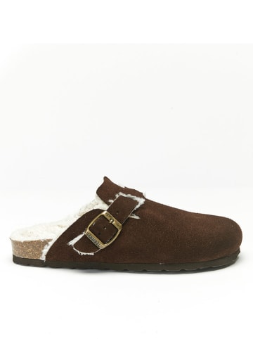 Mandel Leder-Clogs in Dunkelbraun