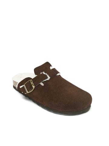 Mandel Leren clogs donkerbruin