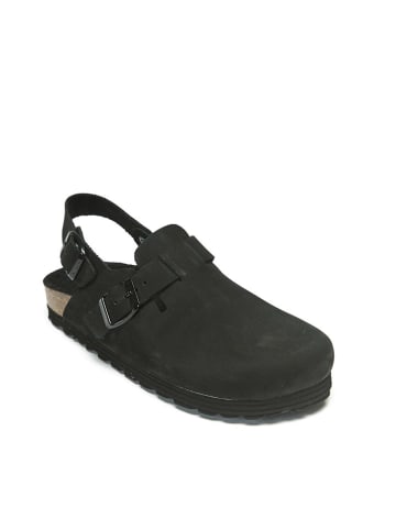 Mandel Leren clogs zwart