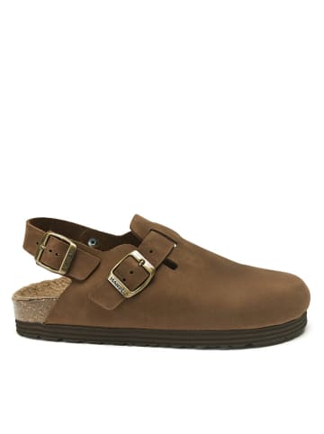 Mandel Leren clogs donkerbruin