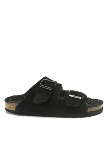Mandel Leren slippers zwart