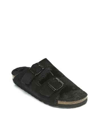 Mandel Leder-Pantoletten in Schwarz