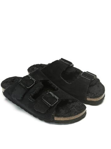 Mandel Leren slippers zwart